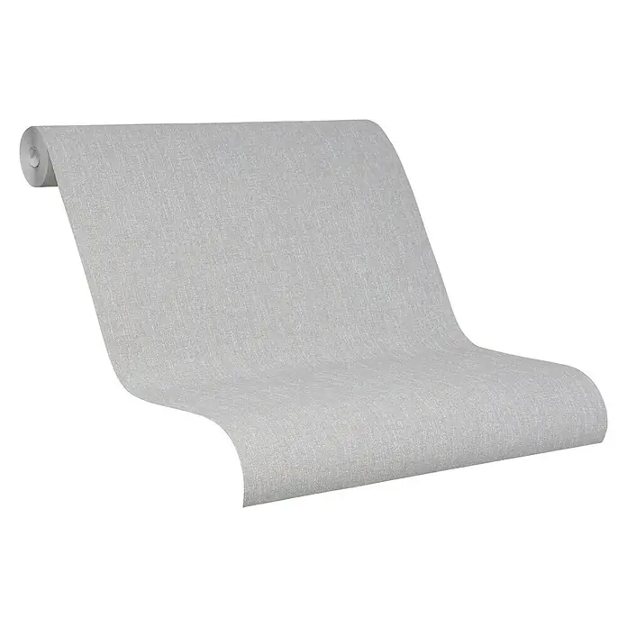 SCHÖNER WOHNEN-Kollektion Vliestapete Unistruktur - Grau, Uni, 10,05 x 0,53 m - Nahaufnahme einer Rolle schlichte, graue Vliestapete mit einer dezenten Leinenstruktur für ein modernes und elegantes Wanddesign.