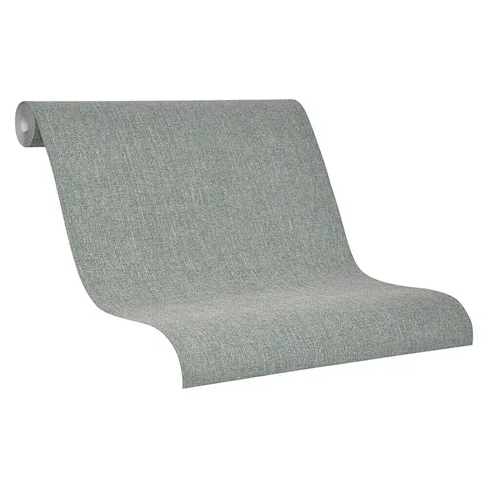 SCHÖNER WOHNEN-Kollektion Vliestapete Unistruktur - Grün/Grau, Uni, 10,05 x 0,53 m - Eine Rolle grauer Strukturtapete auf schwarzem Hintergrund. Ideal für moderne Innenräume, bietet die Tapete eine schlichte Eleganz.