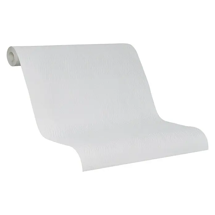SCHÖNER WOHNEN-Kollektion Vliestapete Maserung - Weiß/Grau, Grafisch, 10,05 x 0,53 m - Nahaufnahme einer Rolle strukturierter, weißer Tapete, die ausgerollt auf einer ebenen Fläche liegt und die Textur hervorhebt.