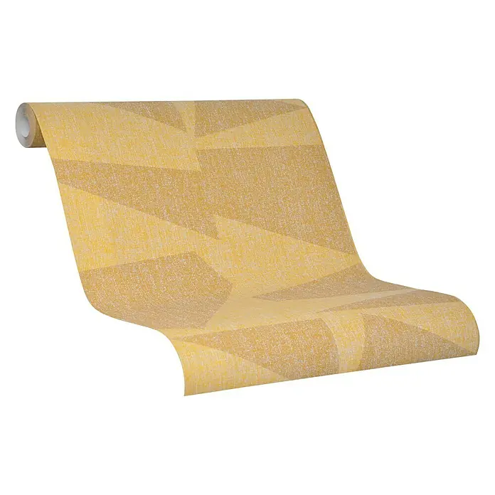 SCHÖNER WOHNEN-Kollektion Vliestapete - Ocker, Grafisch, 10,05 x 0,53 m - Eine Rolle gemusterte Tapete in Gelb- und Goldtönen, die ein geometrisches Design aufweist und ein modernes Ambiente vermittelt.