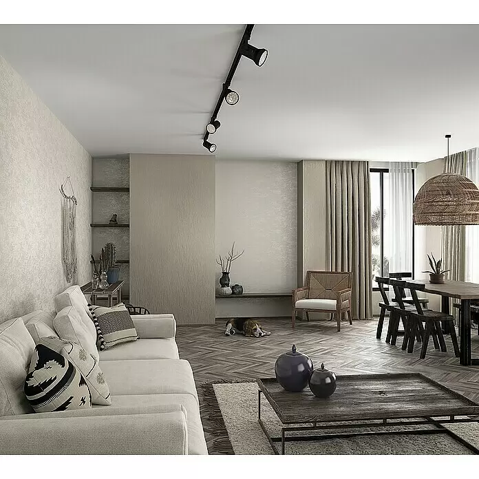 Marburg Sand & Stones Vliestapete Dune II - Beige, Uni, 10,05 x 0,53 m - Stimmungsaufnahme