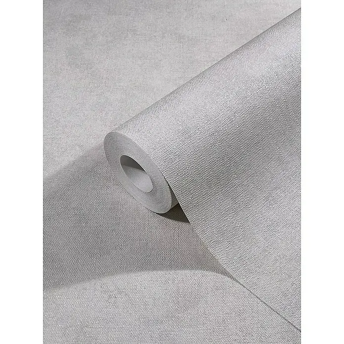 Marburg Sand & Stones Vliestapete Shades - Cremegrau, Uni, 10,05 x 0,53 m - Nahaufnahme einer Rolle grauer Vliestapete mit feiner Textur, ideal für moderne Innenräume und zur Wandgestaltung.