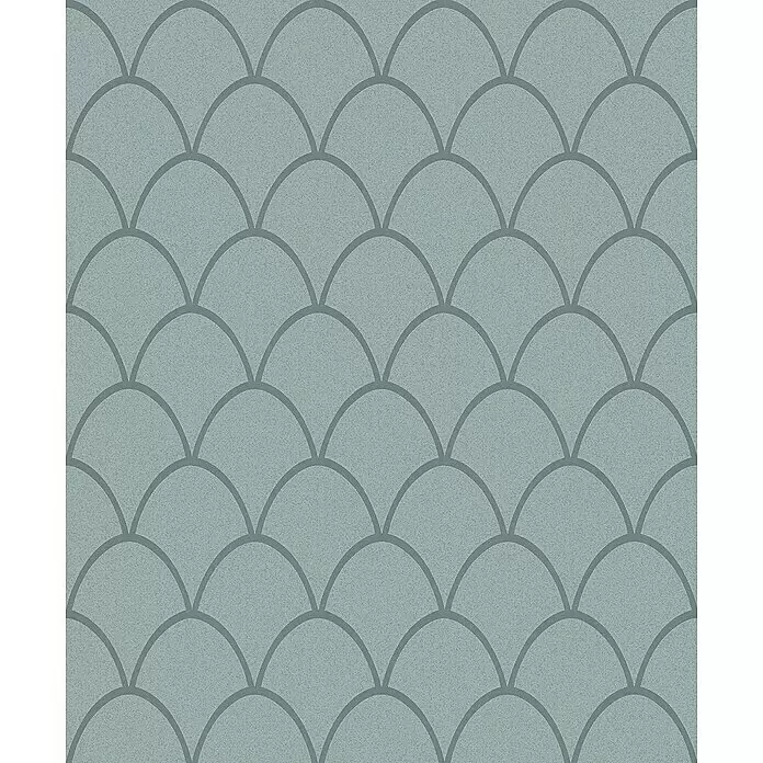 SCHÖNER WOHNEN-Kollektion New Spirit Vliestapete - Grün, Grafisch, 10,05 x 0,53 m - Wiederholendes graues Fischschuppenmuster mit texturierter Oberfläche.