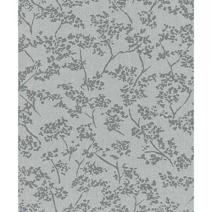 SCHÖNER WOHNEN-Kollektion New Spirit Vliestapete Blüten-Allover - Grau, Floral, 10,05 x 0,53 m - Hellgraues strukturiertes Material mit dunklem abstraktem Ast- und Blattmuster.