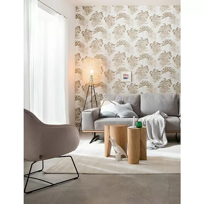 SCHÖNER WOHNEN-Kollektion New Spirit Vliestapete Fensterblatt - Beige/Weiß, Floral, 10,05 x 0,53 m - Stimmungsaufnahme