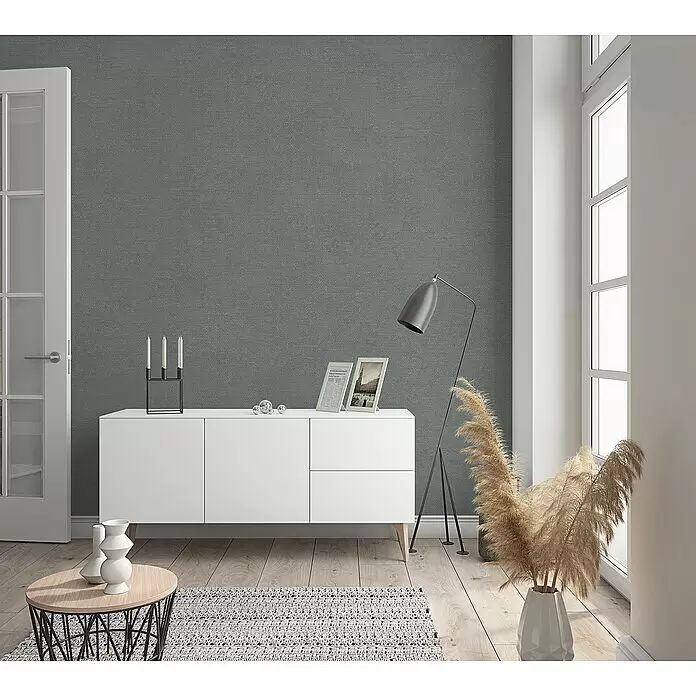Marburg Sand & Stones Vliestapete Shades - Pastelldunkelgrau, Uni, 10,05 x 0,53 m - Stimmungsaufnahme