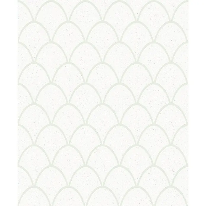 SCHÖNER WOHNEN-Kollektion New Spirit Vliestapete - Weiß/Silber, Grafisch, 10,05 x 0,53 m - Dieses Bild zeigt ein elegantes, weißes Schuppenmuster, ideal für eine moderne und stilvolle Wandgestaltung. Die sanften Farben verleihen jedem Raum eine ruhige Note.