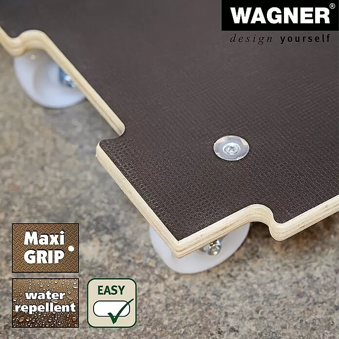 Wagner System Transportroller MM 1383 - L x B x H: 590 x 390 x 110 mm, Traglast: 250 kg, Holz - Detailaufnahme