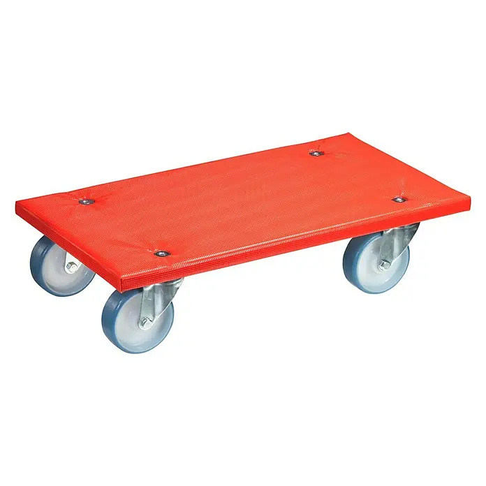 Wagner System Transportroller MM1396 - L x B x H: 57,5 x 30 x 12,3 cm, Traglast: 400 kg, Holz - Rote Transportkarre mit vier grauen Rollen, ideal für den einfachen Transport von Gegenständen auf ebenem Untergrund.