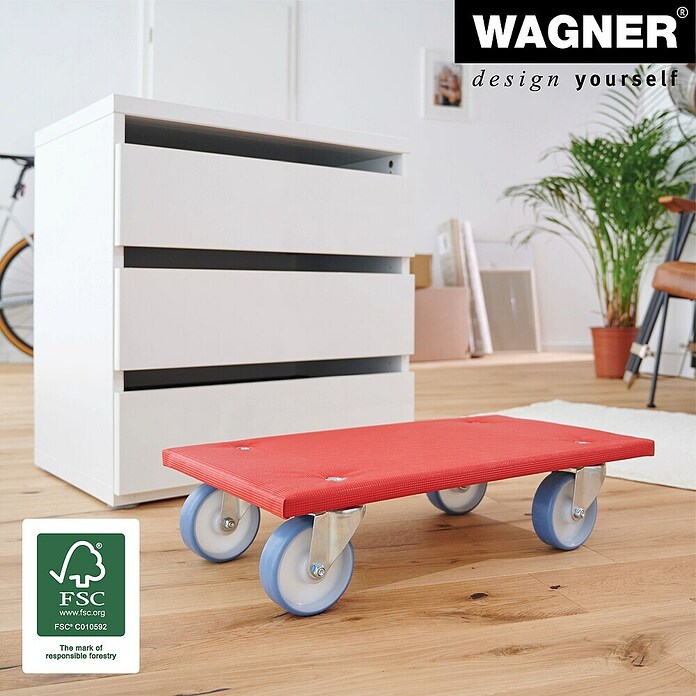 WAGNER Möbeltransportroller MM 1604 – MDF-Platte, 57,5x29 Cm, Tragkraft 200 Kg, Mit Anti-Rutsch-Pads, Made In Germany