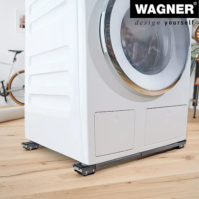 Wagner System Transportroller MM 1199 - Traglast: 500 kg - Waschmaschine auf einem verstellbaren Untergestell mit Rollen für einfachen Transport und flexible Positionierung.