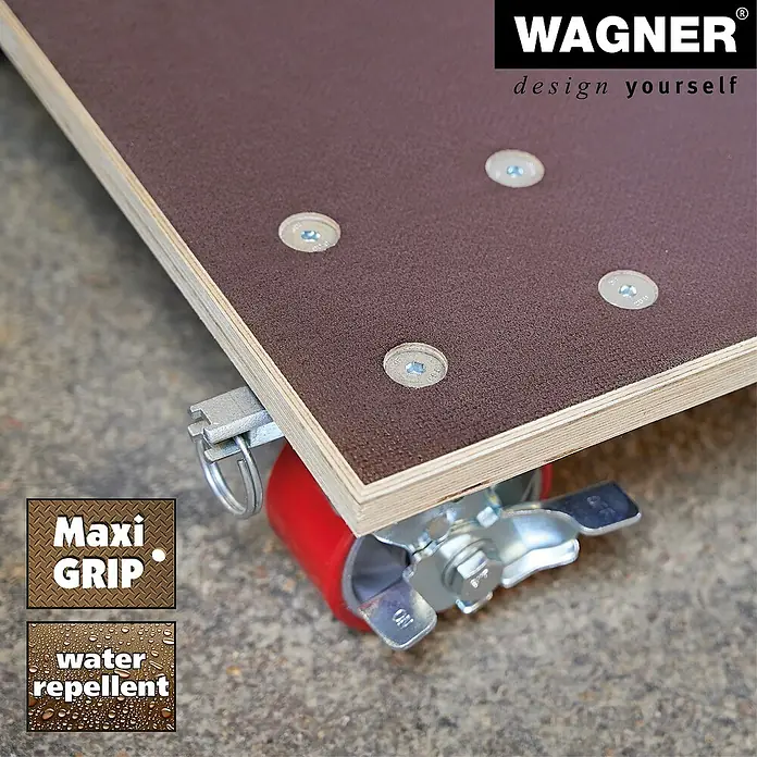 Wagner System Transportroller MM 1348 - L x B x H: 78 x 59 x 16 cm, Traglast: 1.000 kg, Holz - Das Produkt ist eine Wagner Transportrolle mit roter Rolle und Feststellbremse für den einfachen Transport von Möbeln oder anderen Gegenständen.