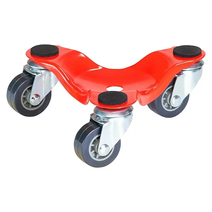 Wagner System Transportroller MM 1193 - L x B x H: 160 x 160 x 60 mm, Traglast: 60 kg, Stahl - Roter Möbelroller mit drei Rädern und schwarzen Anti-Rutsch-Pads. Ideal zum einfachen Verschieben schwerer Gegenstände.