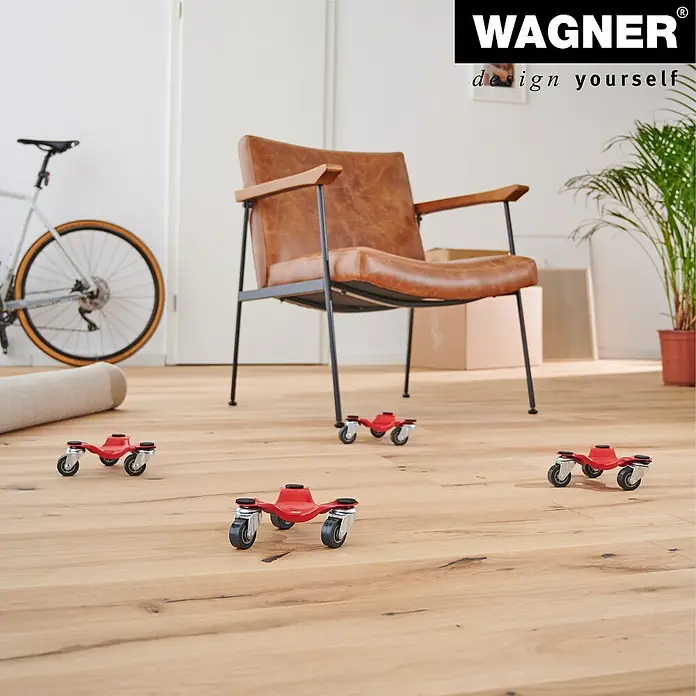 Wagner System Transportroller MM 1193 - L x B x H: 160 x 160 x 60 mm, Traglast: 60 kg, Stahl - Möbelroller im Einsatz: Der Sessel steht sicher auf den praktischen Rollern, die das Möbelstück flexibel beweglich machen.\n