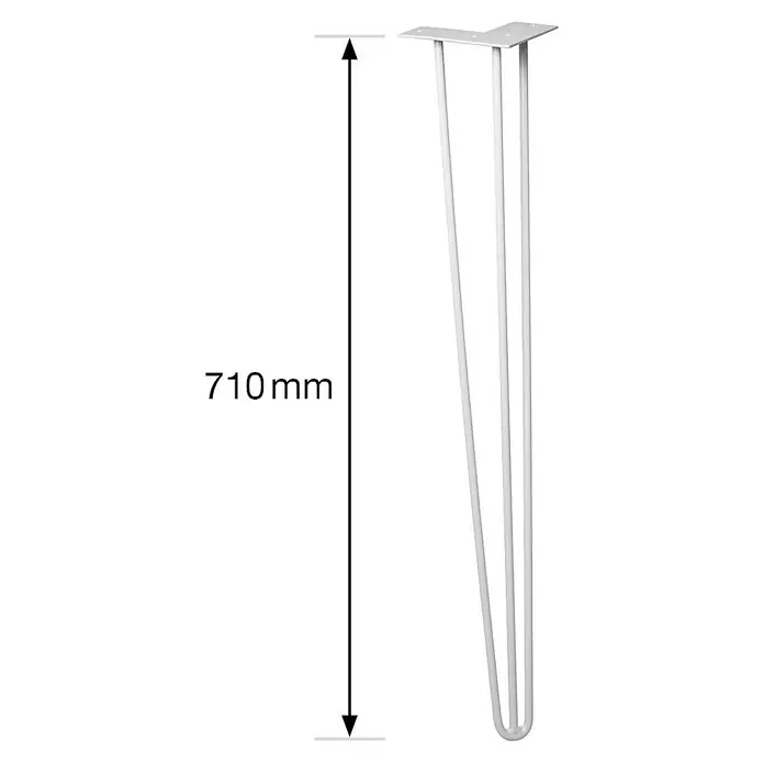 Wagner System Möbelfuß Hairpinlegs - Stahl, Höhe: 71 cm, Licht Grau - Abbildung eines 710 mm hohen, weißen Haarnadel-Tischbeins, das robust und stilvoll ist und sich perfekt für DIY-Möbelprojekte eignet.
