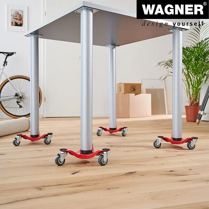 Wagner System Transportroller MM 1196 - L x B x H: 250 x 250 x 75 mm, Traglast: 100 kg, Stahl - Der rollbare Tisch von Wagner mit seinen roten Rollenfüßen ist ein flexibler und stilvoller Begleiter für jeden Raum.