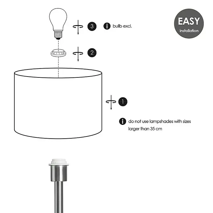 Home Sweet Home Lampenfuß Mauro - 40 W, Höhe: 36 cm, Stahl matt, Stahl, E27 - Montageanleitung für eine Lampe mit Lampenschirm, bestehend aus Lampenfuß, Schirm, Lampenhalterung und Glühbirne (nicht enthalten).