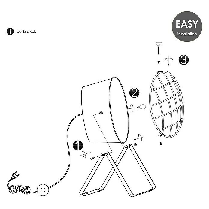 Home Sweet Home Clemento Tischleuchte rund (60 W, Farbe: Grau, L x B x H: 48 x 40 x 62 cm)