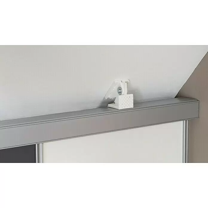 Optimum Kit de montaje de puerta corredera Optimum - Blanco/gris, 120 x 120 cm - Soporte de montaje de plástico blanco que asegura un riel de puerta corredera gris.
