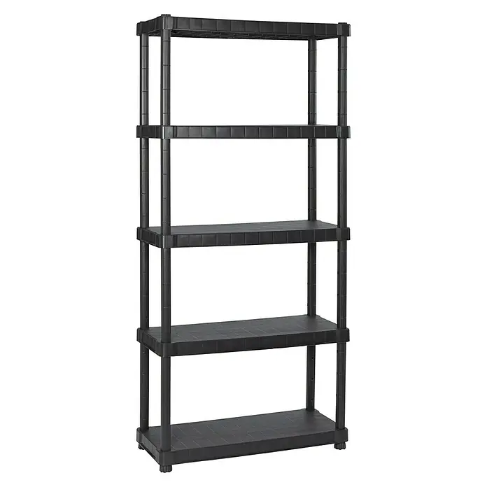 Regalux Estantería de plástico XL - Al x An x Pr: 188 x 90 x 40 cm, Capacidad de carga por balda: 55 kg, Número de baldas: 5 ud., Inserción, Negro - Estantería negra con cinco estantes para almacenamiento, ideal para garaje, sótano o trastero. Fácil montaje sin herramientas.