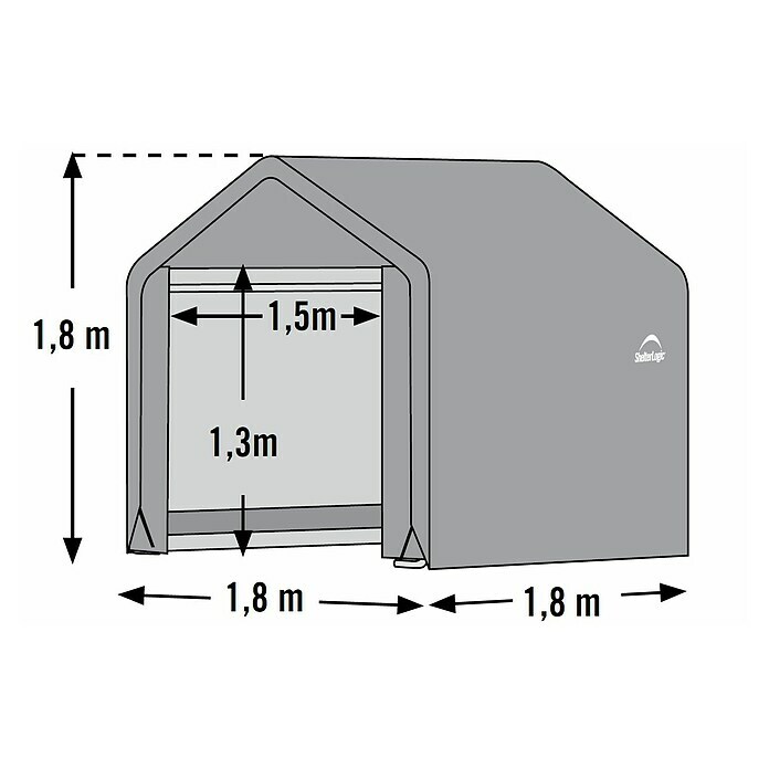 ShelterLogic GerätehausAußenbreite inkl. Dachüberstand: 180 cm, Außentiefe inkl. Dachüberstand: 196 cm, Stahl, Grau Sketch