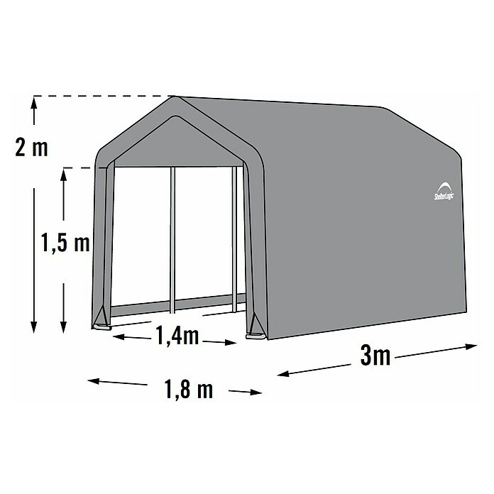 ShelterLogic Gerätehaus (300 x 180 x 200 cm, Polyethylen, Grammatur: 210 g/m², Grau)
