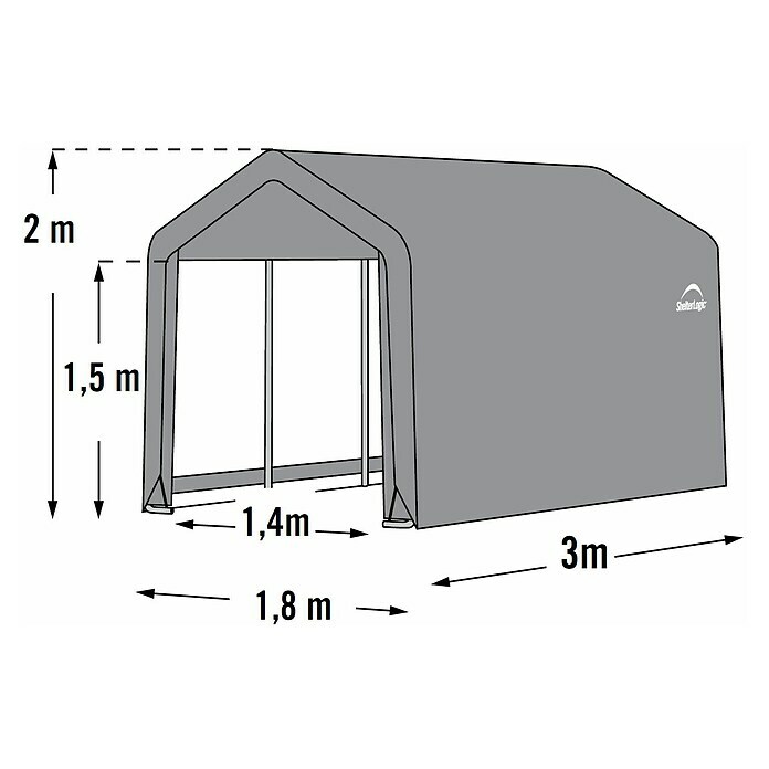 ShelterLogic GerätehausAußenbreite inkl. Dachüberstand: 180 cm, Außentiefe inkl. Dachüberstand: 300 cm, Stahl, Grau Sketch