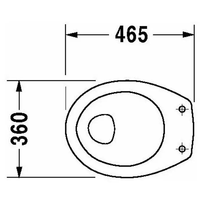 Duravit DuraVital Stand-WC Sudan - Mit Spülrand, Ohne Spezialglasur, Spülform: Flach, WC Abgang: Waagerecht, Weiß - Draufsicht auf eine Toilettenschüssel mit den Maßen 465 mm Breite und 360 mm Tiefe für Installations- und Planungszwecke.
