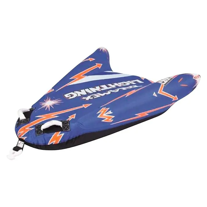 Talamex Funtube Lightning - 137 x 89 cm, Apto para: 1 persona, Fijación rápida, Nylon - Flotador inflable "Salamex Lightning" para deportes acuáticos. El diseño azul con motivos de rayos ofrece un aspecto emocionante en el agua.