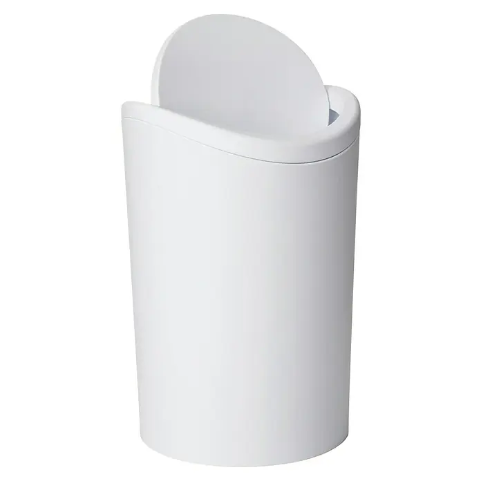 Tatay Papelera de baño STD - 6 l, Blanco - Un cubo de basura blanco, redondo con tapa basculante, perfecto para baños u oficinas, que proporciona una solución elegante y práctica.