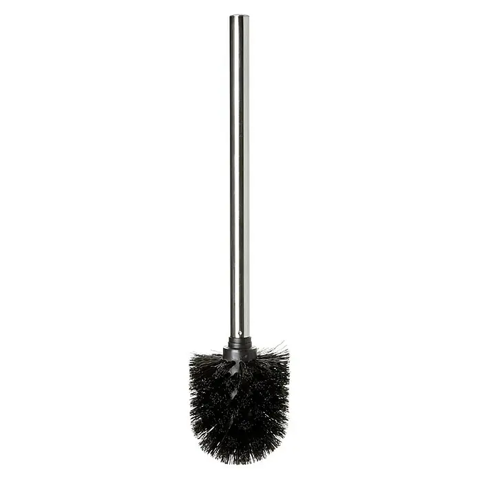 Tatay Escobilla de recambio WC Inox - Aluminio, Cromo/Negro - Un cepillo de baño con mango plateado y cabezal de cepillo negro sobre un fondo negro.