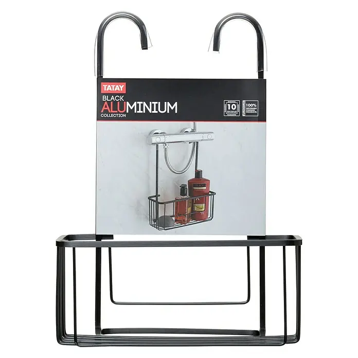 Tatay Aluminium Cesta de baño - 12,8 x 28 x 38,5 cm, Aluminio, Negro - Cesta de ducha colgante negra de aluminio para guardar champú y gel de ducha.