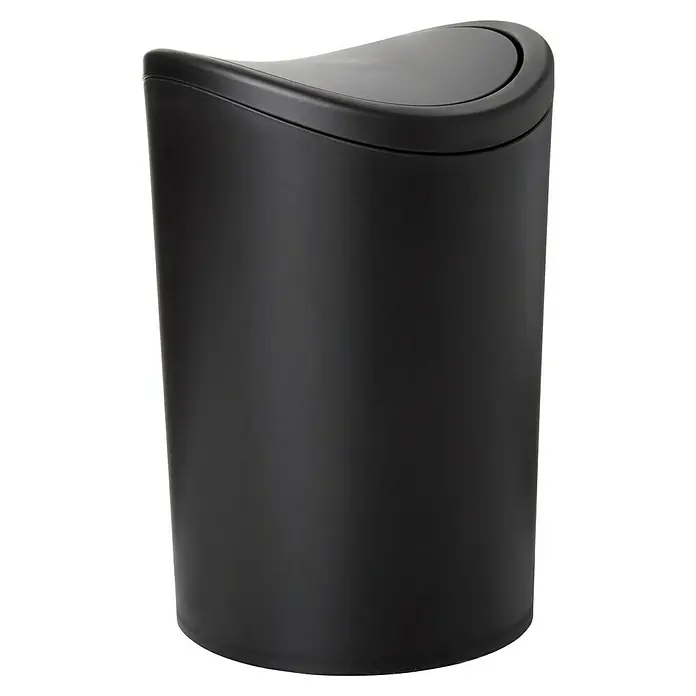 Tatay Papelera de baño STD - 6 l, Negro - Elegante papelera negra con tapa oscilante, perfecta para el baño o la oficina e ideal para espacios pequeños.