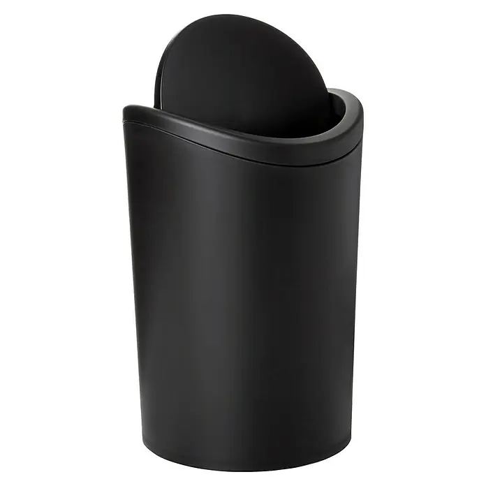 Tatay Papelera de baño STD - 6 l, Negro - Cubo de basura negro para baño con tapa basculante para una eliminación de residuos elegante e higiénica.