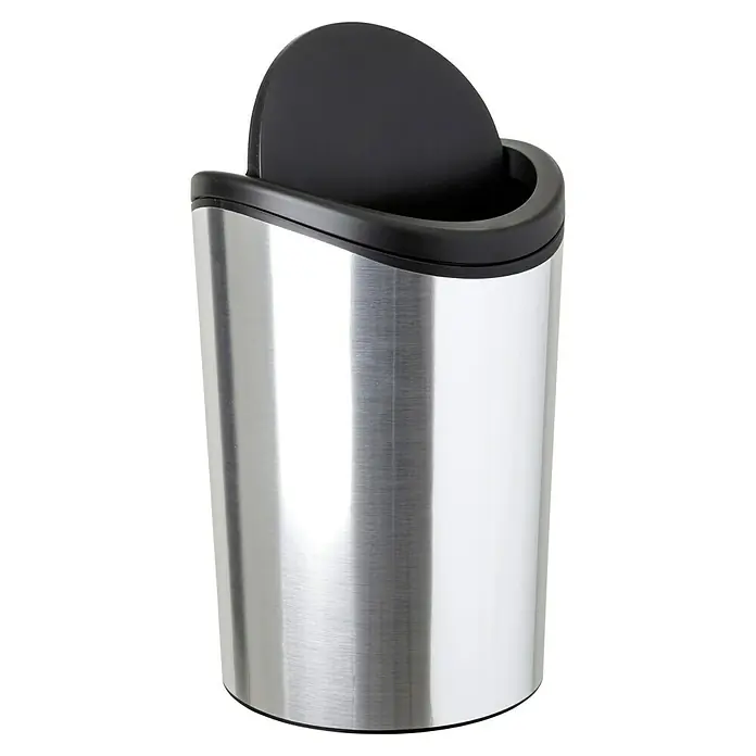 Tatay Papelera de baño STD - 6 l, Negro/Acero inoxidable - Papelera cilíndrica plateada con tapa basculante negra. Ideal para el baño o la oficina con un diseño elegante.