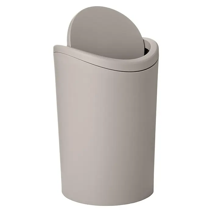 Tatay Papelera de baño STD - 6 l, Taupe - Un elegante cubo de basura gris con tapa oscilante, perfecto para baños u oficinas. Su diseño simple complementa cualquier decoración fácilmente.