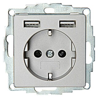 Voltomat Stopcontactinzet met USB (Grijs, Enkelvoudig, Kunststof, IP20)