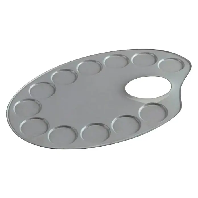 Talens Paleta para pintura Acrílico y tempera - Forma: Ovalada, 24,5 x 15 cm, Plástico - Paleta ovalada gris de plástico con múltiples cavidades para pintura y un agujero para el pulgar, ideal para mezclar colores.