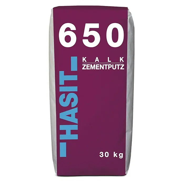 Kalkzementputz Hasit 650 - 30 kg, Kalk - Sack Hasit 650 Kalk Zementputz, ein hochwertiger Putzmörtel für Innen- und Außenanwendungen, bietet optimale Verarbeitungseigenschaften und Haftung.