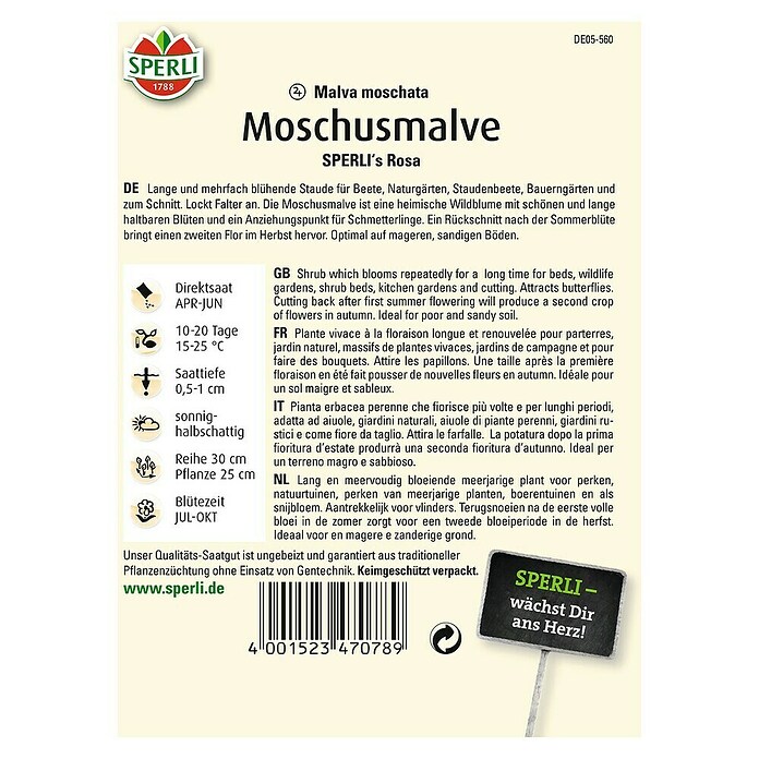Sperli Blumensamen Moschusmalve (Malva moschata, Blütezeit: Juli) | BAUHAUS