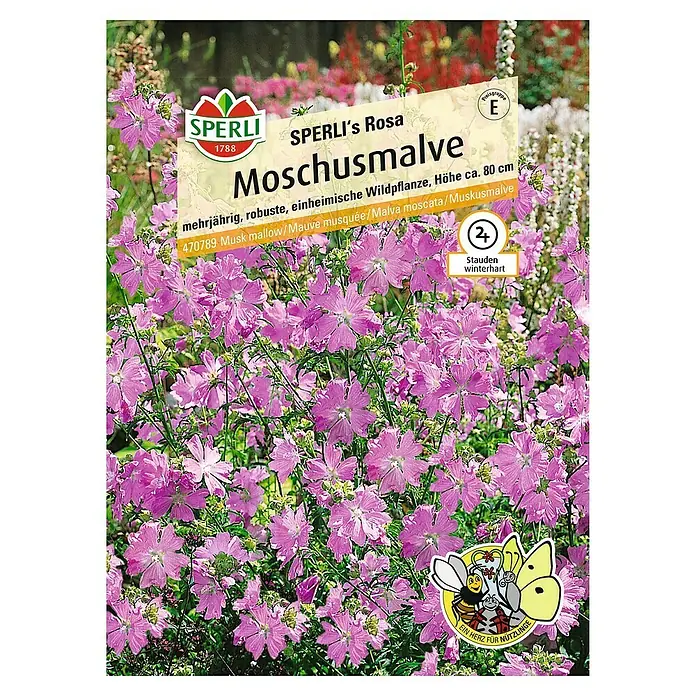 Sperli Blumensamen Moschusmalve - Malva moschata, Blütezeit: Juli - SPERLI's Rosa Moschusmalve: Mehrjährige, robuste Wildpflanze mit rosa Blüten, ideal für naturnahe Gärten und als Bienenweide.