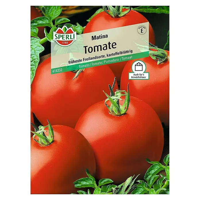 Sperli Gemüsesamen Tomate - Matina, Solanum lycopersicum, Erntezeit: Juli - Samenpackung für "Matina" Tomaten, eine frühe Freilandsorte mit kartoffelblättrigen Pflanzen. Ideal für Garten und Gewächshaus.