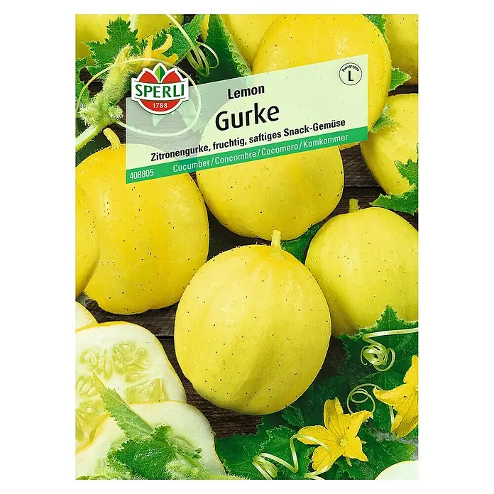 Sperli Gemüsesamen Zitronengurke - Cucumis sativus, Saatzeit: Mai, Erntezeit: Juli - Sämereien für 'Lemon Gurke': Runde, gelbe Zitronengurken, ideal als erfrischender Snack.