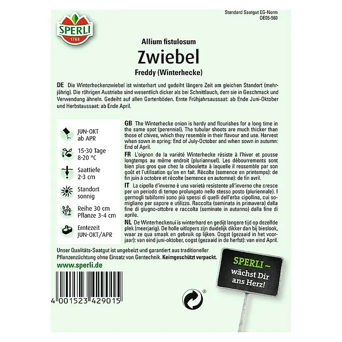 Sperli Gemüsesamen ZwiebelAllium fistulosum, Erntezeit: April