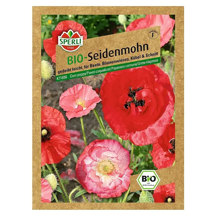 Sperli Blumensamen Seidenmohn - Papaver rhoeas, Rot - Samenpackung Bio-Seidenmohn mit roten und rosa Blüten. Ideal für Beete und Blumenwiesen, verspricht eine leichte Anzucht.