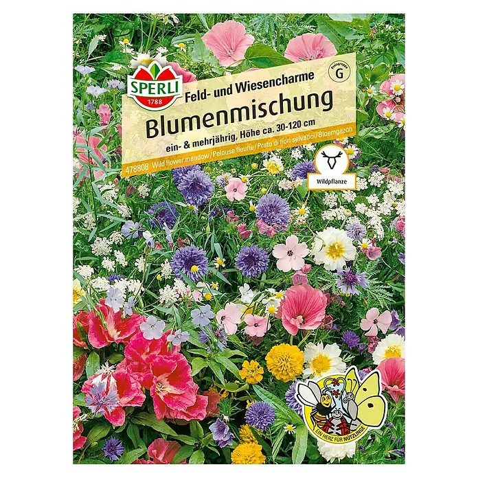 Sperli Wildblumensamen Feld- & Wiesencharme - 3 m² - Samenpackung "Blumenmischung" von Sperli mit einer bunten Mischung aus Feld- und Wiesenblumen, ein- und mehrjährig, Höhe ca. 30-120 cm.