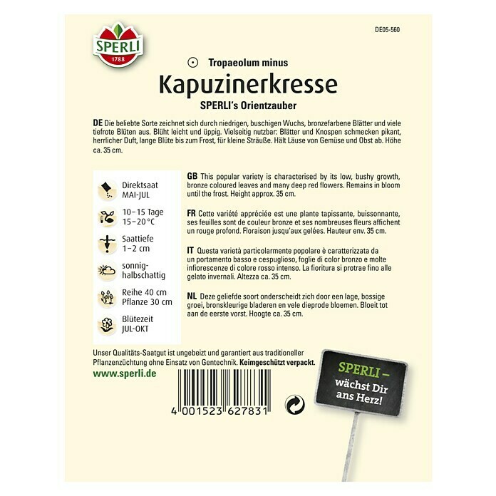 Sperli Kräutersamen Kapuzinerkresse (Tropaeolum minus, Saatzeit: Mai) | BAUHAUS