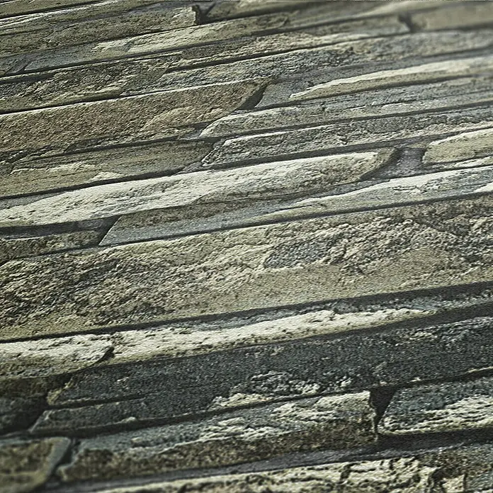A.S. Création Vliestapete SteinNatur, Steinoptik, 10,05 x 0,53 m - Nahaufnahme einer Wandverkleidung in Steinoptik, die eine rustikale und natürliche Textur für Innenräume bietet.