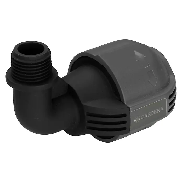 Gardena Sprinklersystem L-Stück - Schnellverbinder, ½″ (Außengewinde) - Gardena Winkelstück für Bewässerungssysteme, ermöglicht eine einfache und sichere Verbindung von Schläuchen oder Rohren im Garten.