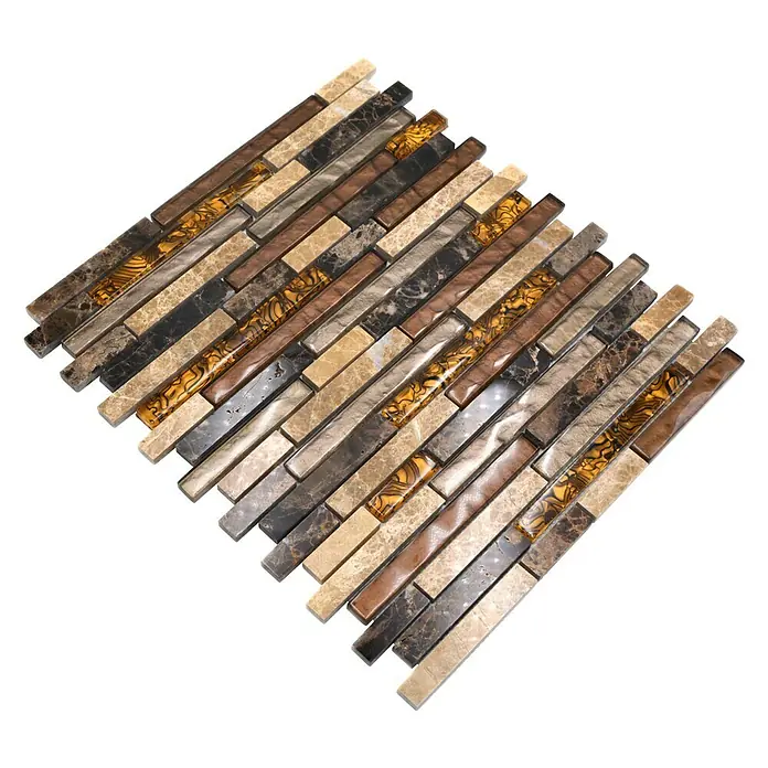 Mosaikfliese Verbund Crystal Mix - 29,8 x 33,8 cm, Beige/Braun, Glänzend - Detailaufnahme eines Mosaiks aus verschiedenen Braun- und Beigetönen, ideal für stilvolle Wandgestaltungen im Innenbereich.